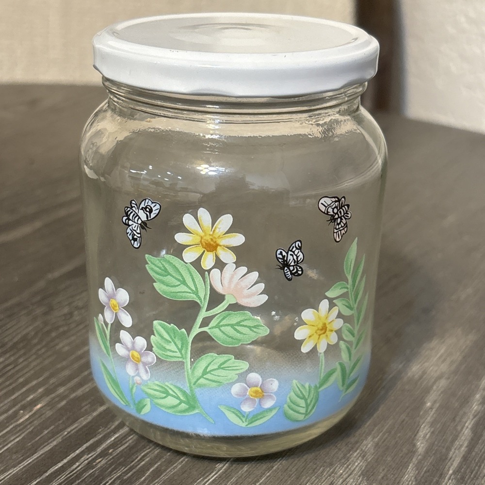 GLASS JAR PANSIES FLOWERS Butterfly